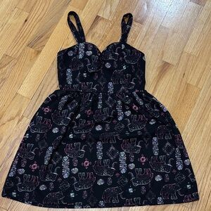 Elephant Patterned Black Womens Dress